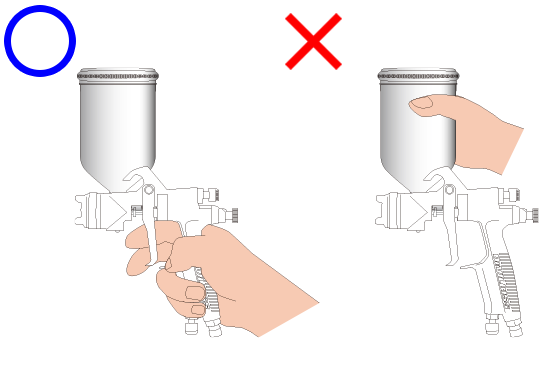 Do not hold the paint cup when carrying or holding the spray gun.